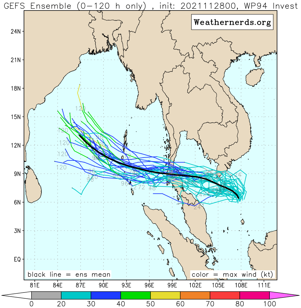THE BULK OF THE GLOBAL MODELS ARE IN GENERAL AGREEMENT REGARDING THE WESTWARD TRACK OF 94W ACROSS THE STRAIT OF MALACCA INTO THE BAY OF BENGAL WITH SIGNIFICANT DEVELOPMENT IN THE ANDAMAN SEA. THE ECMWF DETERMINISTIC MODEL, HOWEVER, INDICATES SLOWER DEVELOPMENT AND A WEAKER SYSTEM. THE BULK OF THE GLOBAL MODELS ARE IN GENERAL AGREEMENT REGARDING THE WESTWARD TRACK OF 94W ACROSS THE STRAIT OF MALACCA INTO THE BAY OF BENGAL WITH SIGNIFICANT DEVELOPMENT IN THE ANDAMAN SEA. THE ECMWF DETERMINISTIC MODEL, HOWEVER, INDICATES SLOWER DEVELOPMENT AND A WEAKER SYSTEM.