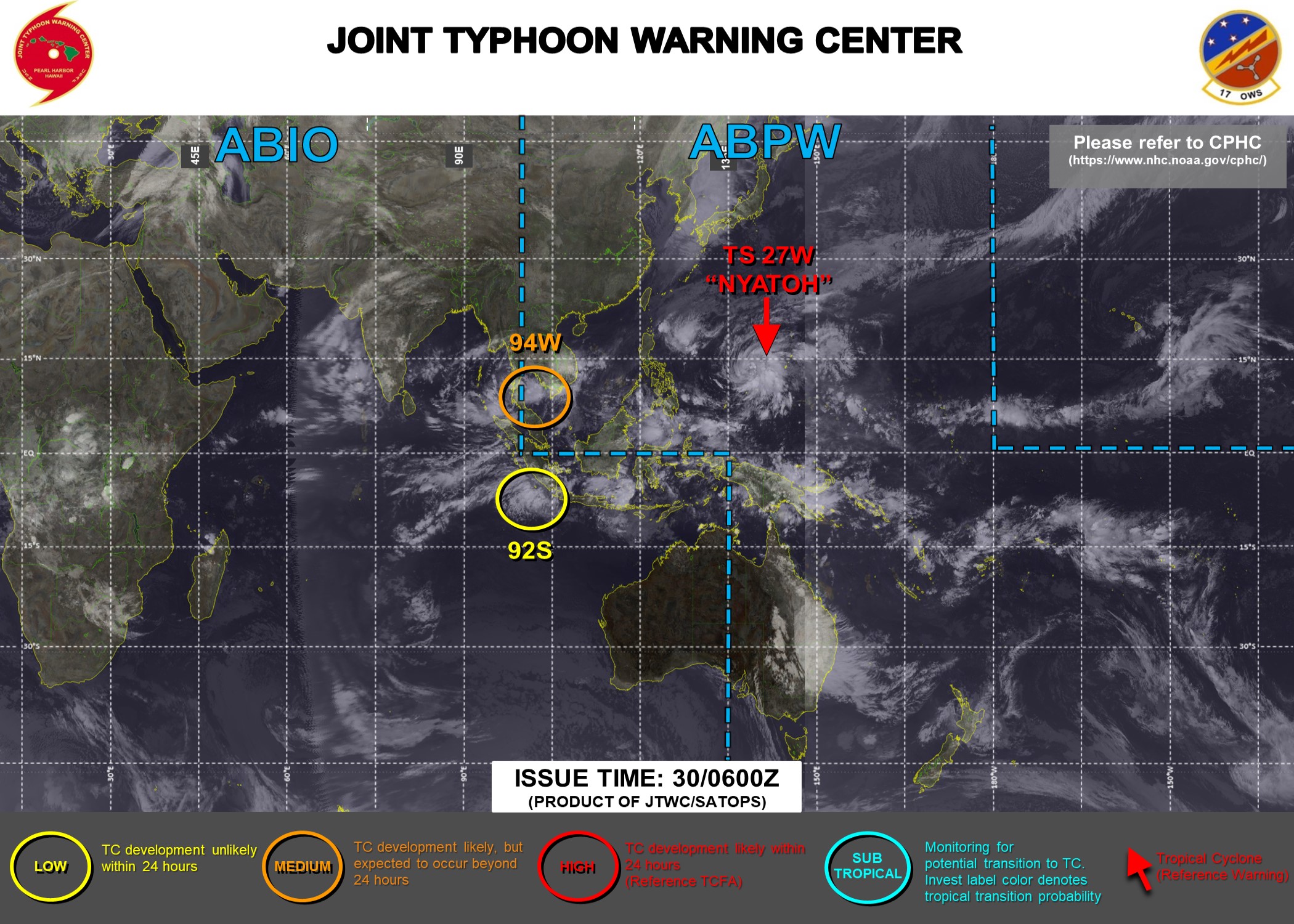 JTWC IS ISSUING 6HOURLY WARNINGS AND 3HOURLY SATELLITE BULLETINS ON TS 27W(NYATOH). JTWC IS ISSUING 6HOURLY WARNINGS AND 3HOURLY SATELLITE BULLETINS ON TS 27W(NYATOH).