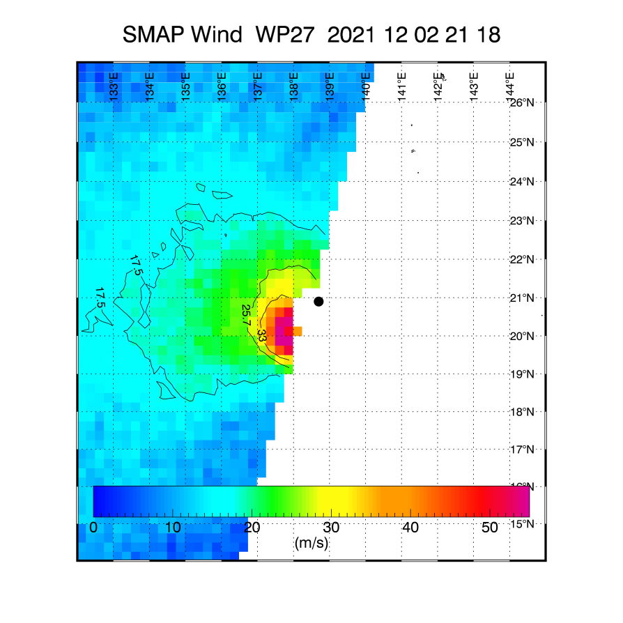 022117Z SMAP PASS SHOWED 115 KNOT MEASUREMENTS IN THE SOUTHWESTERN PORTION OF THE EYEWALL, WHICH WHEN APPLYING THE .93 CONVERSION FACTOR RESULTS IN A 124 KNOT 1-MIN WIND ESTIMATE.