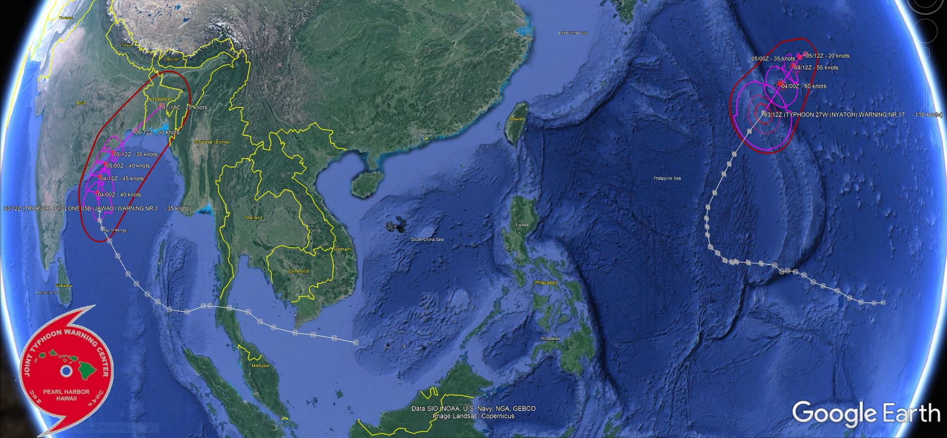 JTWC IS ISSUING 6HOURLY WARNINGS AND 3HOURLY SATELLITE BULLETINS ON 27W AND 05B. 3HOURLY SATELLITE BULLETINS ARE STILL ISSUED ON THE REMNANTS OF TC 02S(TERATAI).