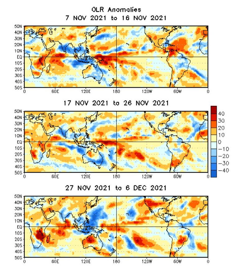 2 WEEK CYCLONIC DEVELOPMENT POTENTIAL: MJO= likely TC development : West Pacific, Southwest Pacific, near northern Australia through mid-December