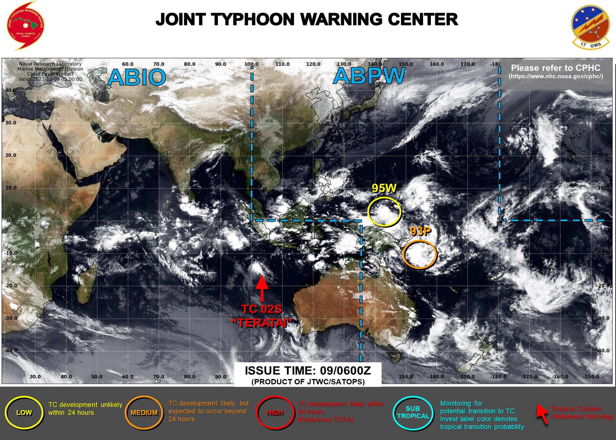 Invest 93P: up-graded to MEDIUM, development likely// Invest 95W now on the map//TC 02S(TERATAI): Final Warning, 09/09utc