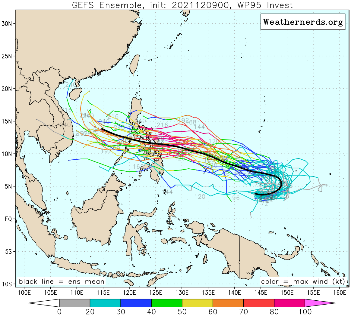 THE MODELS DISAGREE ON  THE TIME 95W WILL REACH TROPICAL DEPRESSION STRENGTH WITH GFS  PRESENTING THE MOST AGRESSIVE FORECAST.