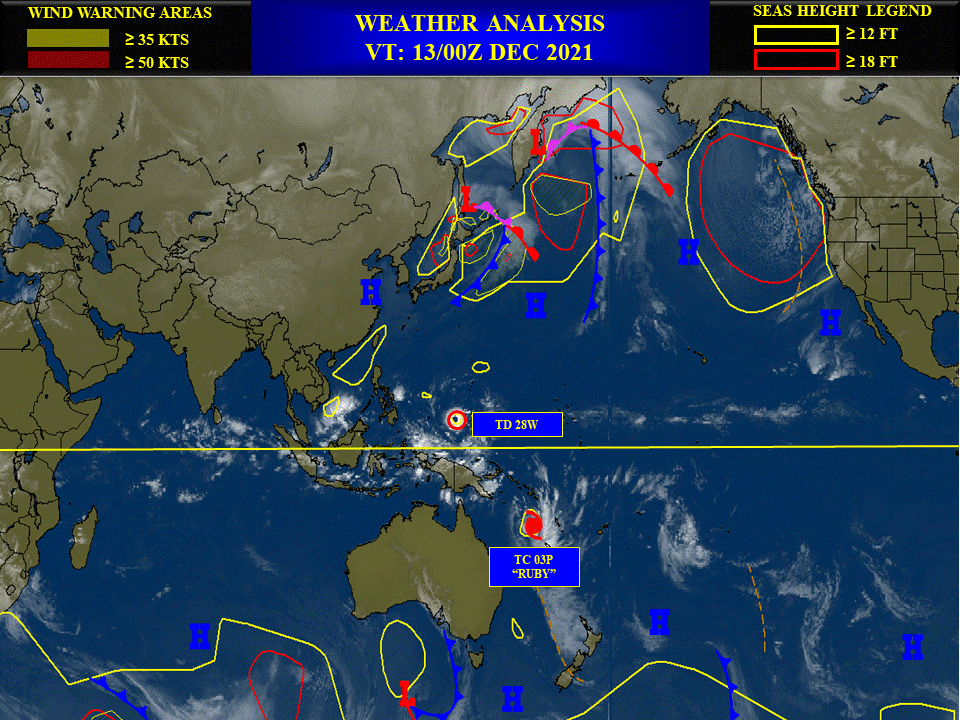 TD 28W: forecast to reach Typhoon CAT 2 by 72H,approaching the Philippines// TC 03P(RUBY): peaking by 24H close to New Caledonia,13/03utc