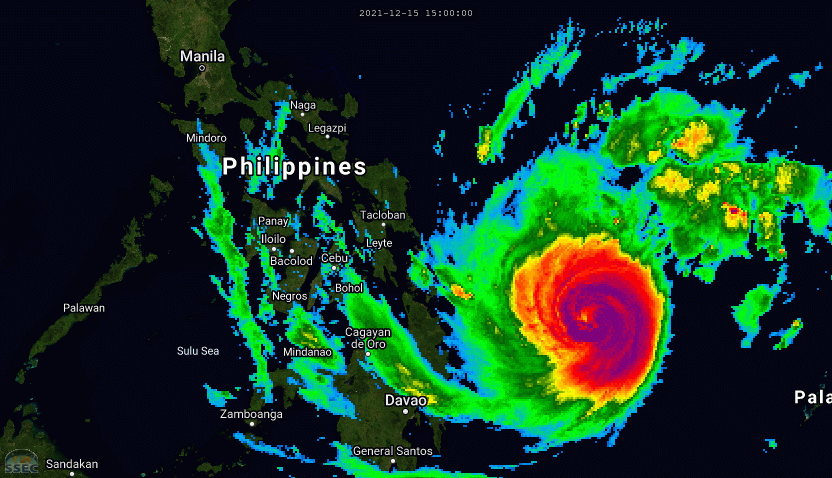 Typhoon 28W(RAI): extremely rapid intensification: now a powerful CAT 4, forecast to hit Surigao City as a formidable cyclone in 12/15hours,15/21utc Typhoon 28W(RAI): extremely rapid intensification: now a powerful CAT 4, forecast to hit Surigao City as a formidable cyclone in 12/15hours,15/21utc