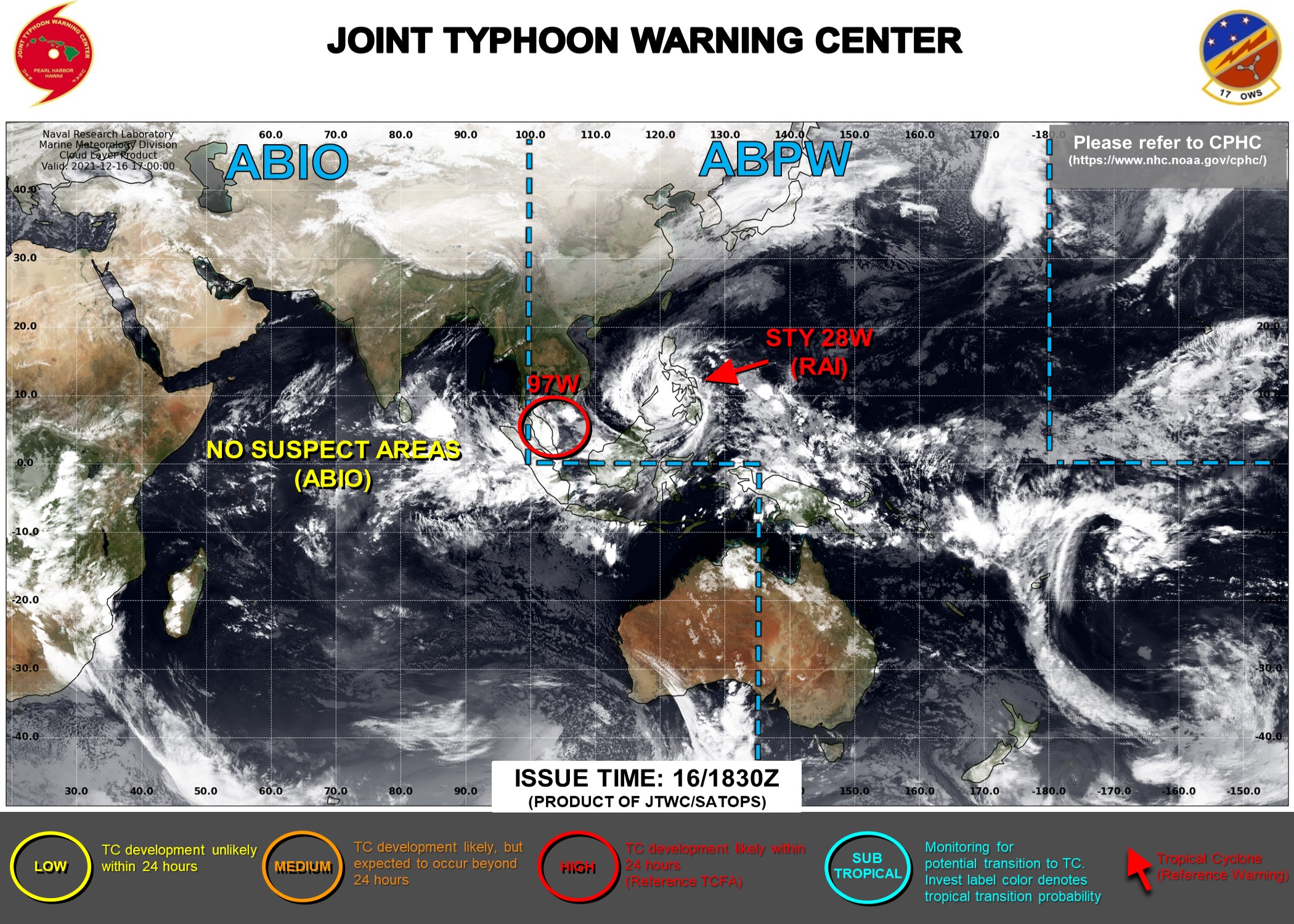 JTWC IS ISSUING 6HOURLY WARNINGS ON 28W(RAI). 3HOURLY SATELLITE BULLETINS ARE ISSUED ON 28W AND INVEST 97W.