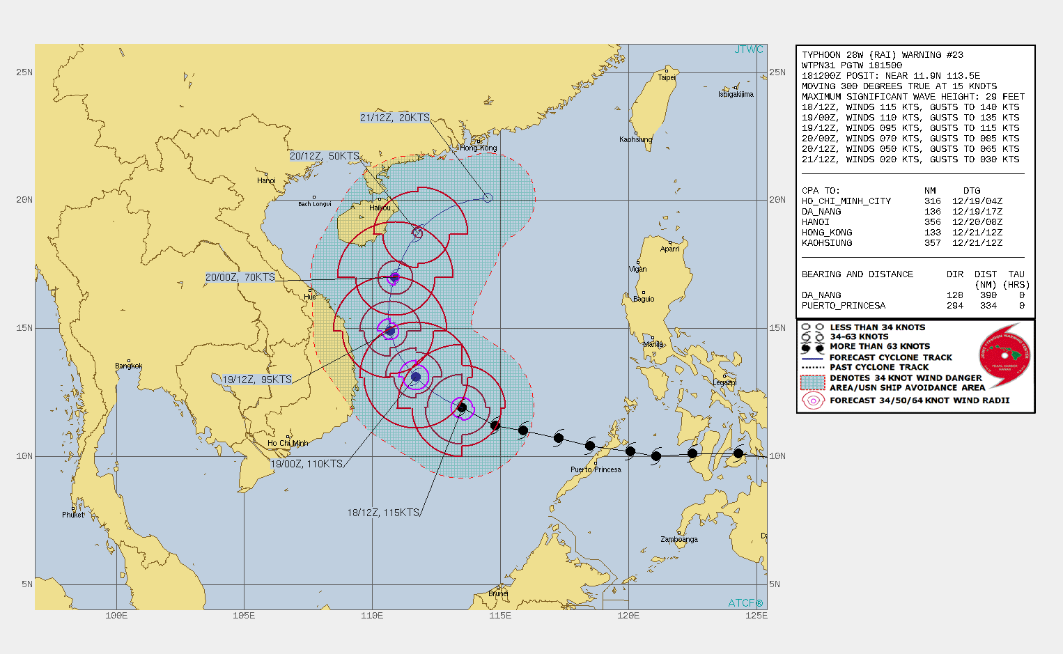 FORECAST REASONING.  SIGNIFICANT FORECAST CHANGES: THERE ARE NO SIGNIFICANT CHANGES TO  THE FORECAST FROM THE PREVIOUS WARNING.  FORECAST DISCUSSION: TY 28W IS EXPECTED TO CONTINUE A GENERALLY   NORTHWEST TRACK AS IT APPROACHES THE SUBTROPICAL RIDGE AXIS OVER THE   NEXT 12 HOURS. AFTER 12H, IT WILL CROSS INTO SEA SURFACE  TEMPERATURES OF BELOW 26C WHICH WILL BEGIN TO RAPIDLY WEAKEN THE SYSTEM,  WHICH WILL REMAIN OVER COOLER WATERS FOR THE REMAINDER OF THE  FORECAST. AROUND 24H, TY 28W WILL BEGIN TO ROUND THE RIDGE AXIS  AND BEGIN TO EXPERIENCE INCREASED VERTICAL WIND SHEAR ( OVER 30 KTS). BY  48H, THE SYSTEM WILL TURN NORTHEASTWARD AND BEGIN TO ENCOUNTER  DRIER AIR FROM THE WEST, FURTHER DECREASING THE INTENSITY TO 50 KTS.  FOR THE REMAINDER OF FORECAST, THE SYSTEM WILL TRACK NORTHEASTWARD  UNDER THE INFLUENCE OF STRONG WESTERLIES AND DISSIPATE BY 72H. FORECAST REASONING.  SIGNIFICANT FORECAST CHANGES: THERE ARE NO SIGNIFICANT CHANGES TO  THE FORECAST FROM THE PREVIOUS WARNING.  FORECAST DISCUSSION: TY 28W IS EXPECTED TO CONTINUE A GENERALLY   NORTHWEST TRACK AS IT APPROACHES THE SUBTROPICAL RIDGE AXIS OVER THE   NEXT 12 HOURS. AFTER 12H, IT WILL CROSS INTO SEA SURFACE  TEMPERATURES OF BELOW 26C WHICH WILL BEGIN TO RAPIDLY WEAKEN THE SYSTEM,  WHICH WILL REMAIN OVER COOLER WATERS FOR THE REMAINDER OF THE  FORECAST. AROUND 24H, TY 28W WILL BEGIN TO ROUND THE RIDGE AXIS  AND BEGIN TO EXPERIENCE INCREASED VERTICAL WIND SHEAR ( OVER 30 KTS). BY  48H, THE SYSTEM WILL TURN NORTHEASTWARD AND BEGIN TO ENCOUNTER  DRIER AIR FROM THE WEST, FURTHER DECREASING THE INTENSITY TO 50 KTS.  FOR THE REMAINDER OF FORECAST, THE SYSTEM WILL TRACK NORTHEASTWARD  UNDER THE INFLUENCE OF STRONG WESTERLIES AND DISSIPATE BY 72H.