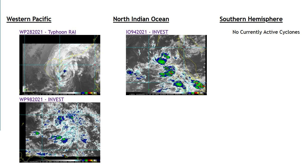 Typhoon 28W(RAI) down 55knots in 24H, intensity to fall below 35knots in 36h// Invest 94B and Invest 98W, 20/03utc Typhoon 28W(RAI) down 55knots in 24H, intensity to fall below 35knots in 36h// Invest 94B and Invest 98W, 20/03utc