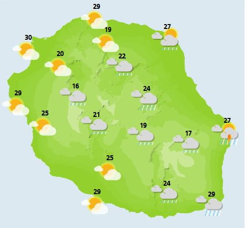 ILES SOEURS: prévisions du temps à MAURICE/RÉUNION pour les 24 et 25 Décembre 2021, mise à jour 23/12 à 19h30