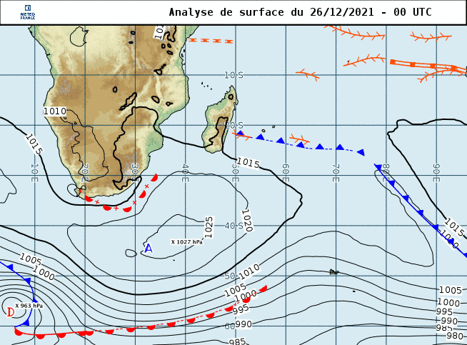 ILES SOEURS: temps humide,instable et localement orageux sur la RÉUNION et MAURICE, mise à jour le 26/12 11h