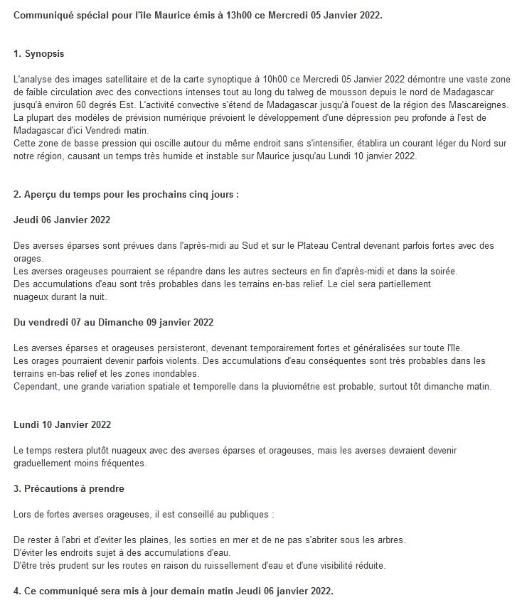 ILES SOEURS: le temps se dégrade ces prochains jours, mise à jour le 05/01/22 à 16h