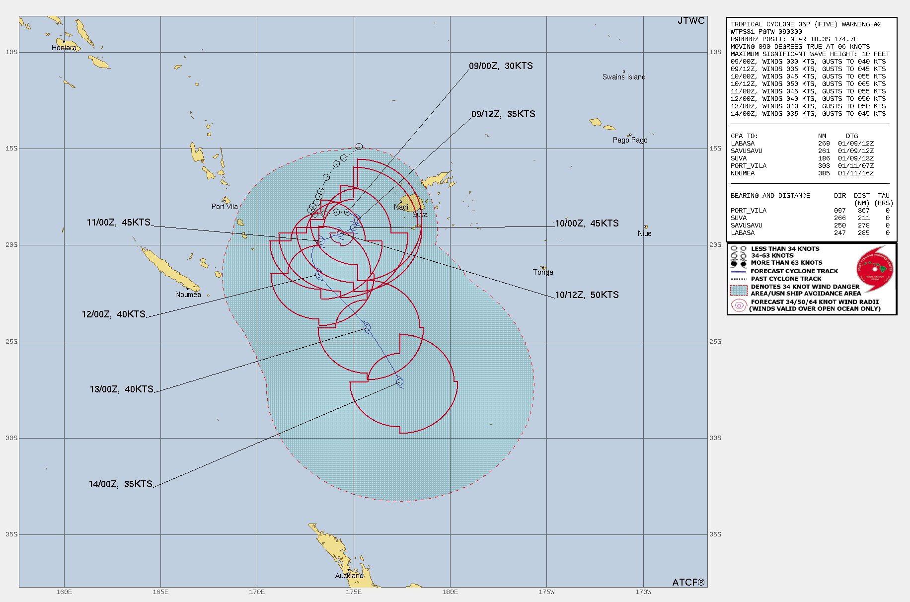 FORECAST REASONING.  SIGNIFICANT FORECAST CHANGES: THERE ARE NO SIGNIFICANT CHANGES TO THE FORECAST FROM THE PREVIOUS WARNING.  FORECAST DISCUSSION: TC 05P IS FORECAST TO TRACK SLOWLY  SOUTHEASTWARD THROUGH 12H WITHIN THE COMPETING STEERING PATTERN  BETWEEN THE NEAR EQUATORIAL RIDGE (NER) AND THE SUBTROPICAL RIDGE (STR). AFTER 12H, THE STR SHOULD BUILD TO THE  SOUTH AND BECOME THE DOMINANT STEERING INFLUENCE THROUGH 60H WITH  A GENERALLY WESTWARD TO WEST-SOUTHWESTWARD TRACK. AFTER 60H, AN  APPROACHING MAJOR SHORTWAVE TROUGH IS EXPECTED TO WEAKEN THE STR,  WHICH WILL LEAD TO A FASTER SOUTHEASTWARD TRACK TOWARD THE BREAK IN  THE STR ALONG THE WESTERN AND SOUTHWESTERN PERIPHERY OF THE WEAK  STEERING RIDGE POSITIONED TO THE EAST. THE SYSTEM IS EXPECTED TO  REMAIN WITHIN A COMPLEX UPPER-LEVEL ENVIRONMENT UNDER A BROAD UPPER- LEVEL TROUGH, HOWEVER, SLIGHT INTENSIFICATION IS ANTICIPATED DUE TO  ROBUST POLEWARD OUTFLOW WITH A PEAK INTENSITY OF 50 KNOTS EXPECTED  AT 36H. AFTER 36H, TC 05P WILL GRADUALLY WEAKEN AS IT BECOMES  FURTHER EMBEDDED WITHIN THE UPPER-LEVEL TROUGH. AFTER 96H, TC 05P  IS FORECASTED TO GRADUALLY TRANSITION INTO A SUBTROPICAL CYCLONE.