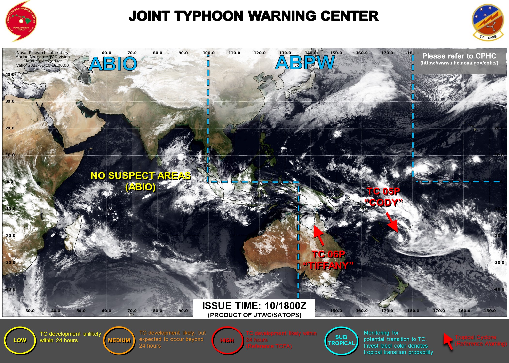 JTWC IS ISSUING 6HOURLY WARNINGS AND 3HOURLY SATELLITE BULLETINS ON TC 05P(CODY) AND TC 06P(TIFFANY).