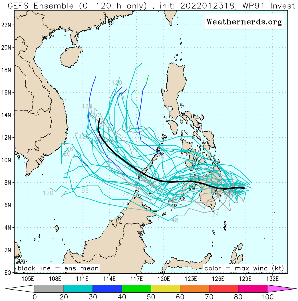 ECMWF AND GFS ARE IN GENERAL AGREEMENT ON THE WESTWARD TRACK OF INVEST 91W AND DESPITE THE OVERALL FAVORABLE ENVIRONMENT LIMITED TIME OVER WATER BEFORE MAKING LANDFALL OVER MINDANAO MEANS THE SYSTEM IS NOT EXPECTED TO REACH WARNING CRITERIA IN THE NEXT 24 HOURS. ECMWF AND GFS ARE IN GENERAL AGREEMENT ON THE WESTWARD TRACK OF INVEST 91W AND DESPITE THE OVERALL FAVORABLE ENVIRONMENT LIMITED TIME OVER WATER BEFORE MAKING LANDFALL OVER MINDANAO MEANS THE SYSTEM IS NOT EXPECTED TO REACH WARNING CRITERIA IN THE NEXT 24 HOURS.