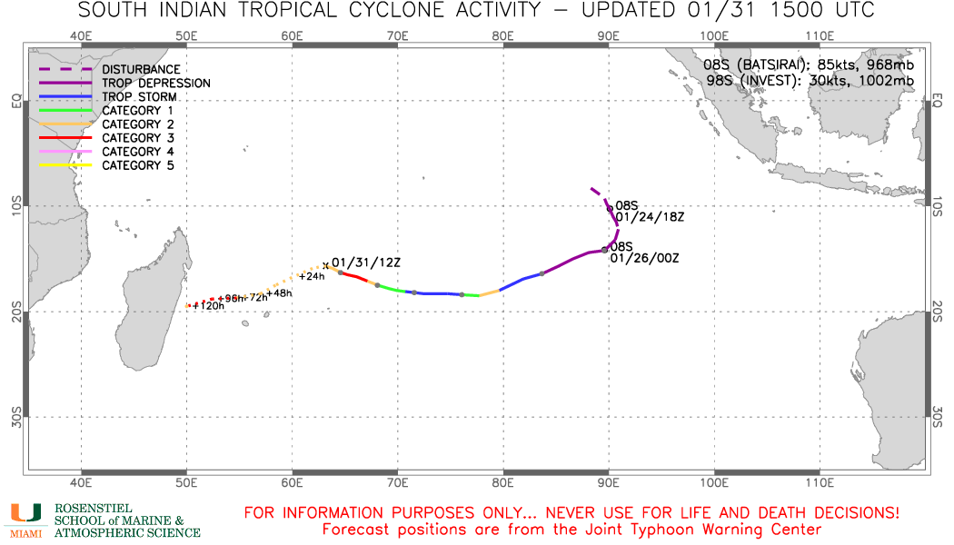 TC 08S(BATSIRAI): CAT 2 US ,microwave eye well depicted again, forecast track up-date//Invest 98P: Tropical Cyclone Formation Alert,31/15utc