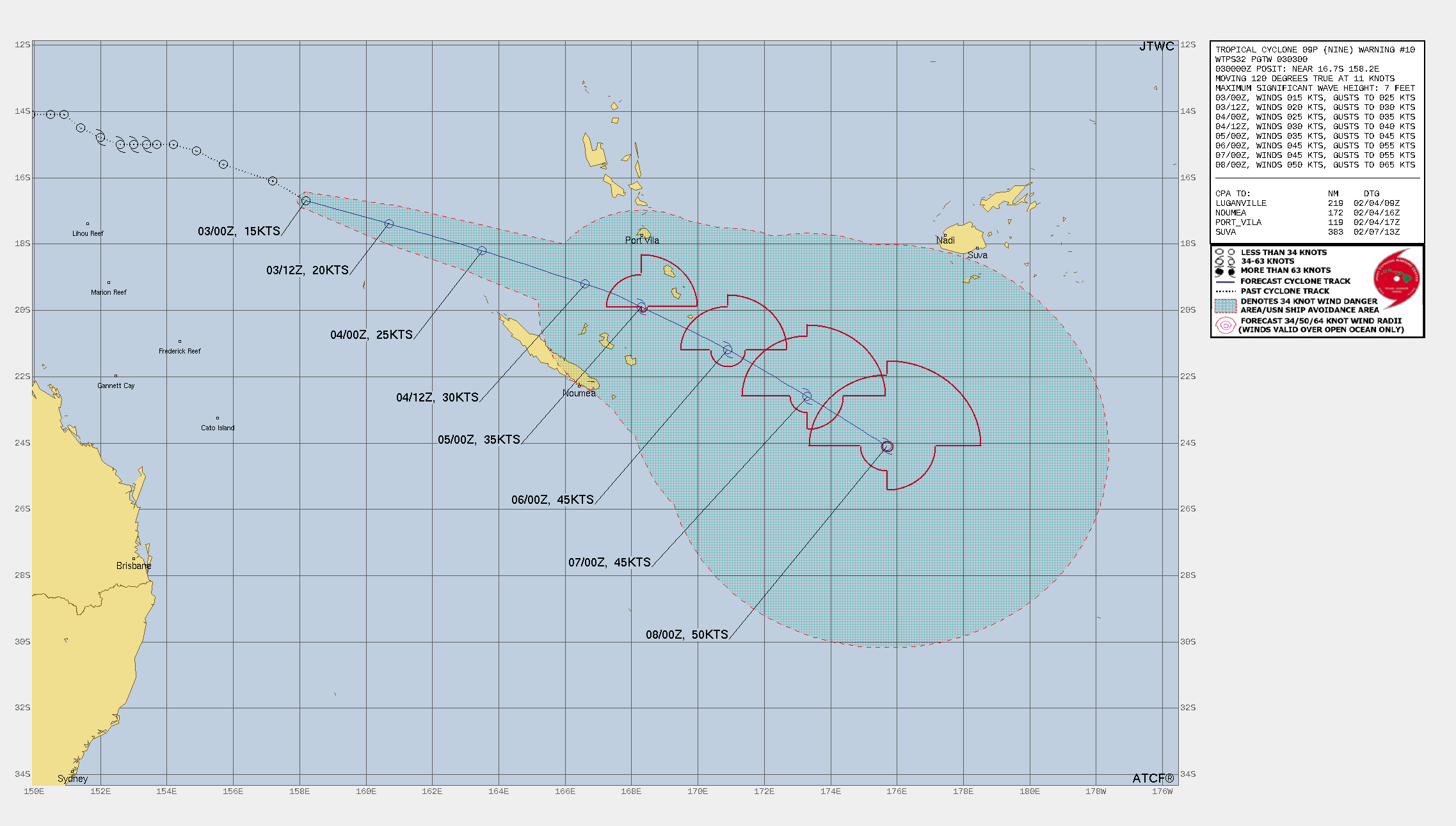 FORECAST REASONING.  SIGNIFICANT FORECAST CHANGES: THERE ARE NO SIGNIFICANT CHANGES TO THE FORECAST FROM THE PREVIOUS WARNING.  FORECAST DISCUSSION: TC 09P IS FORECAST TO TRACK EAST-SOUTHEASTWARD UNDER THE INFLUENCE OF THE NEAR EQUATORIAL RIDGE UNTIL 48H, AT WHICH POINT THE SYSTEM WILL TURN SOUTHEASTWARD AS THE RIDGE REORIENTS. A MARGINAL ENVIRONMENT CONSISTING OF DRY AIR ENTRAINMENT, WEAK OUTFLOW ALOFT, AND MODERATE VERTICAL WIND SHEAR WILL ALLOW FOR ONLY GRADUAL INTENSIFICATION IN THE EARLY PORTION OF THE FORECAST. SOMETIME AFTER 36H, THE ENVIRONMENT WIL BECOME MORE FAVORABLE AS POLEWARD OUTFLOW IMPROVES AND THE CORE ENVIRONMENT MOISTENS. THIS WILL ALLOW THE SYSTEM TO REACH AN INTENSITY OF 50 KTS BY 120H.