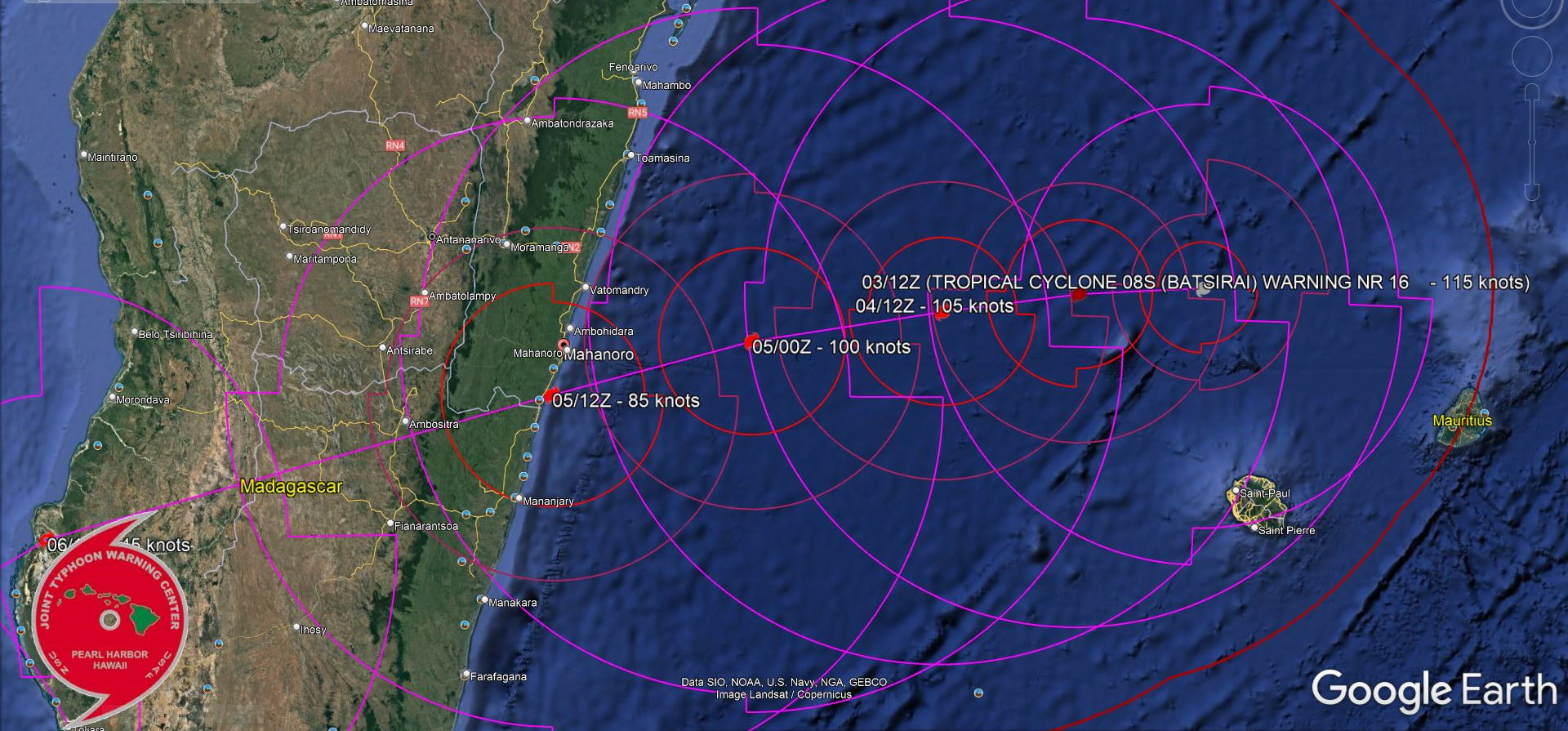 TC 08S(BATSIRAI): CAT 4 US , forecast to make landfall over Madagasar near Mahanoro by 48h, 03/15utc