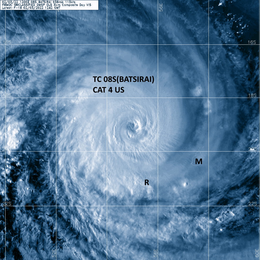 TC 08S(BATSIRAI): CAT 4 US , forecast to make landfall over Madagasar near Mahanoro by 48h, 03/15utc