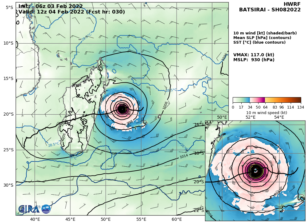 TC 08S(BATSIRAI): CAT 4 US , forecast to make landfall over Madagasar near Mahanoro by 48h, 03/15utc