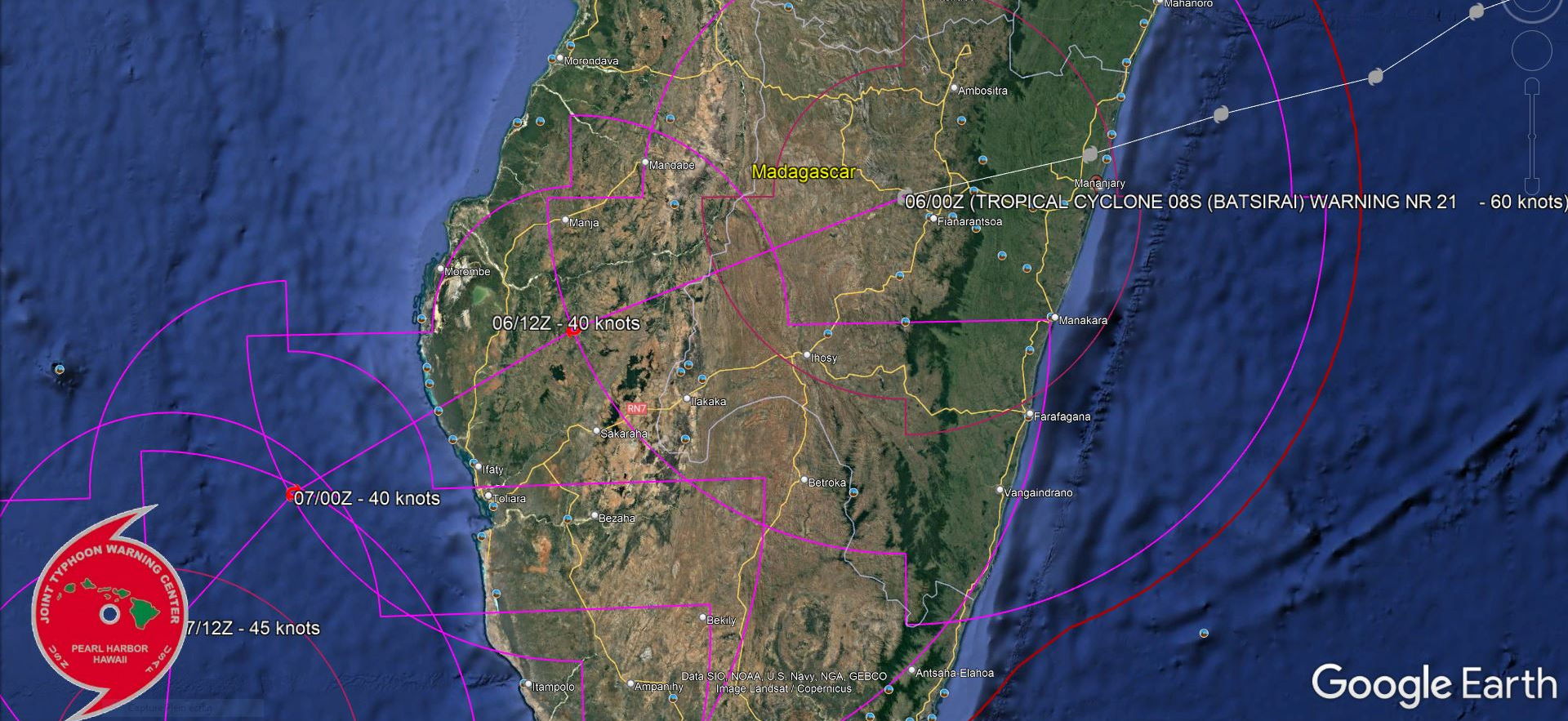 TC 08S(BATSIRAI):over-land:Mananjary(Madagascar)reported very high winds//TC 10S(CLIFF) still surviving//Invest 92P and Invest 93S,06/03utc