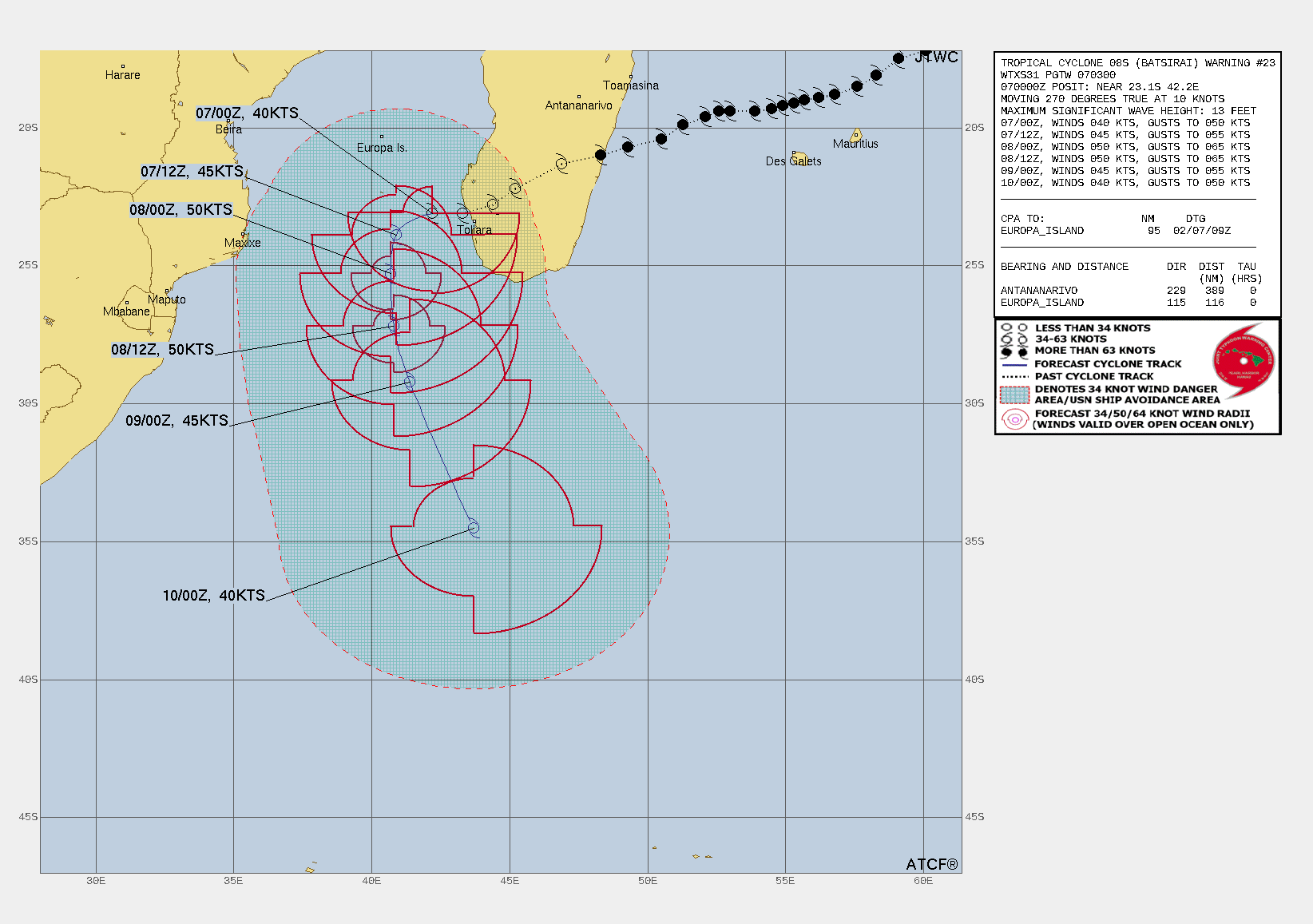 FORECAST REASONING.  SIGNIFICANT FORECAST CHANGES: THERE ARE NO SIGNIFICANT CHANGES TO THE FORECAST FROM THE PREVIOUS WARNING.  FORECAST DISCUSSION: IN THE IMMEDIATE NEAR-TERM, TC 08S WILL CONTINUE TO DRIFT SLOWLY AS IT REMAINS IN THE COL REGION ALONG THE SUBTROPICAL RIDGE (STR) AXIS. GLOBAL MODELS ALL INDICATE THE RIDGE AXIS MOVING NORTHWARD OVER THE NEXT 12 TO 24 HOURS, AND AS THIS OCCURS, TC 08S WILL PROGRESSIVELY TAKE ON A MORE SOUTHWESTWARD TRACK. THE SYSTEM WILL ROUND THE RIDGE AXIS NO LATER THAN 24H AND BEGIN TO ACCELERATE ONTO A SOUTHEASTWARD TRACK THROUGH THE REMAINDER OF THE FORECAST PERIOD. AS THE SYSTEM MOVES FURTHER FROM LAND, IT WILL MOVE AWAY FROM THE WEDGE OF DRY AIR CURRENTLY BEING PULLED OFFSHORE AND INTO THE CORE OF THE SYSTEM, AND BECOME COCOONED IN SMALL POCKET OF MOISTURE. THE ENVIRONMENT WILL BE CONDUCIVE FOR INTENSIFICATION, WITH ENHANCED POLEWARD OUTFLOW, LOW SHEAR AND WARM (27-28C) AND THE SYSTEM IS FORECAST TO PEAK OUT AT 50 KNOTS BY  36H. THEREAFTER, INCREASING SHEAR AND DRY AIR ENTRAINMENT WILL INDUCE A WEAKENING TREND THROUGH THE REMAINDER OF THE FORECAST. THE SYSTEM WILL BEGIN SUBTROPICAL TRANSITION BY 48H AS IT STARTS TO INTERACT WITH A MID-LATITUDE TROUGH RAPIDLY APPROACHING FROM THE WEST, AND MOVES POLEWARD OF THE 26C ISOTHERM. THE SYSTEM IS FORECAST TO COMPLETE TRANSITION TO A GALE-FORCE SUBTROPICAL LOW NO LATER THAN 72H.