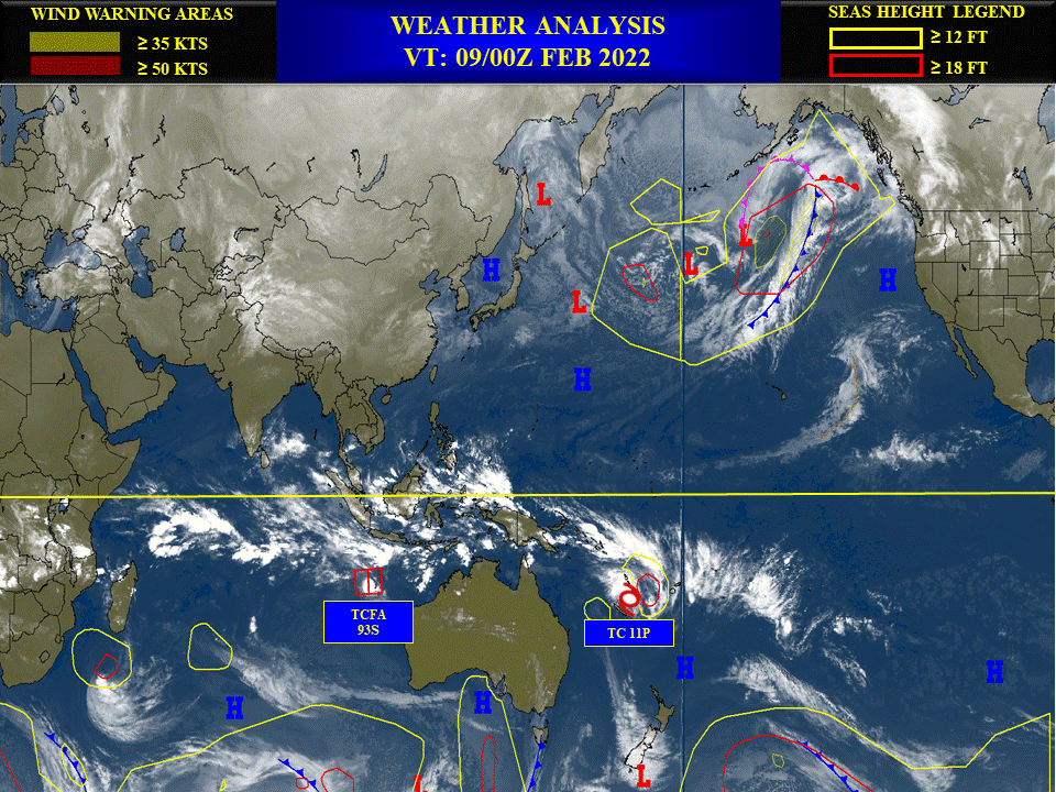 Invest 92P now TC 11P: forecast to reach 65knots by 48h// Invest 93S is still High// TC 08S(BATSIRAI) now extra-tropical, 09/03utc