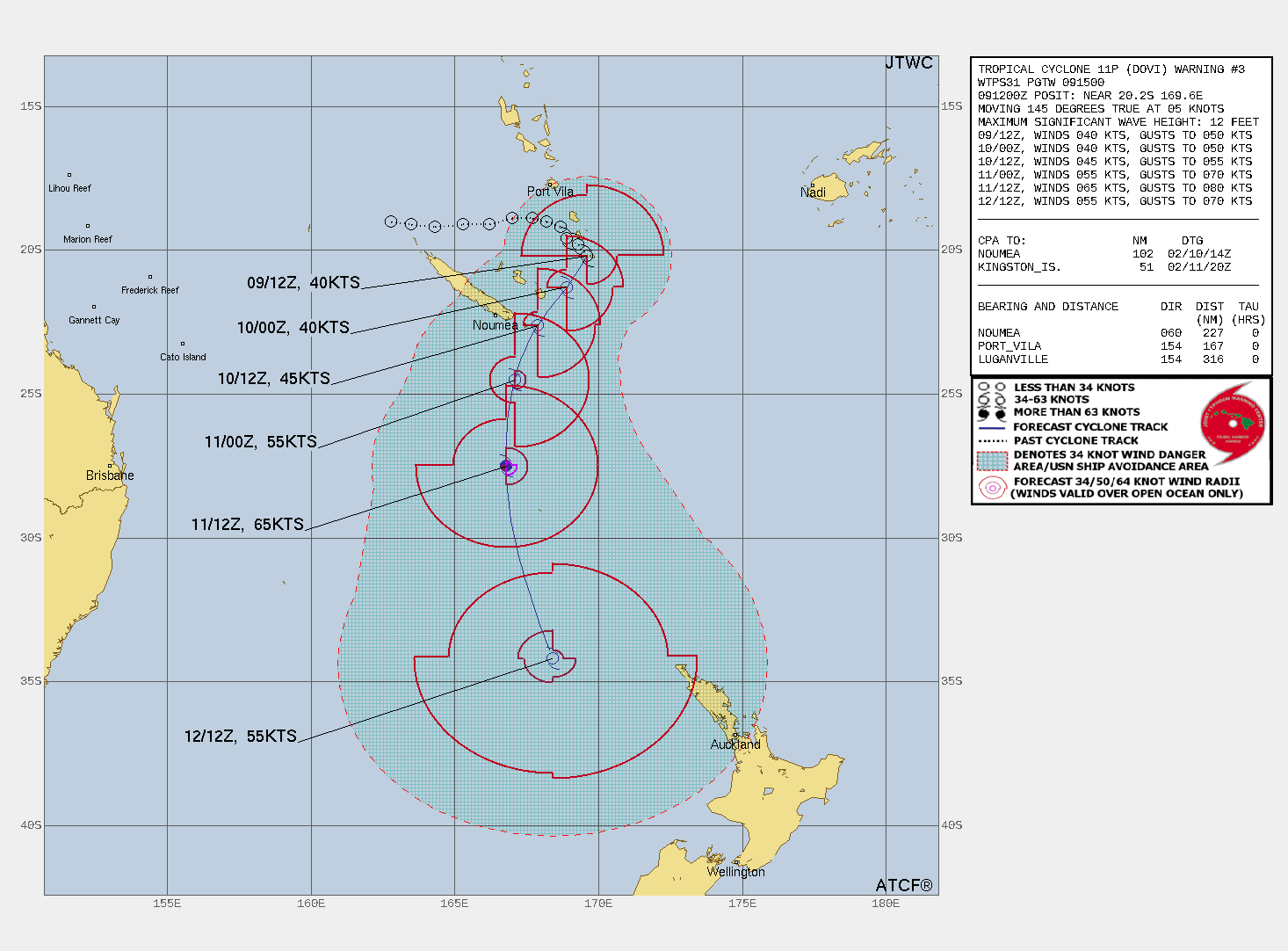 FORECAST REASONING.  SIGNIFICANT FORECAST CHANGES: THERE ARE NO SIGNIFICANT CHANGES TO THE FORECAST FROM THE PREVIOUS WARNING.  FORECAST DISCUSSION: THE SUBTROPICAL RIDGE (STR) TO THE SOUTHEAST WILL ASSUME STEERING AND DRIVE TC 11P SOUTH-SOUTHWESTWARD THEN SOUTHWARD AFTER 36H. THE MARGINALLY FAVORABLE ENVIRONMENT WILL FUEL STEADY INTENSIFICATION TO A PEAK OF 65KTS/CAT 1 US BY 48H. AFTERWARD, COOLING SST AND INCREASING VWS WILL WEAKEN THE SYSTEM DOWN TO 60KTS BY  72H. CONCURRENTLY BY 48H, THE CYCLONE WILL BEGIN SUBTROPICAL TRANSITION AND BY 72H, WILL BECOME A STRONG STORM-FORCE SUBTROPICAL CYCLONE WITH AN EXPANDING WIND FIELD.