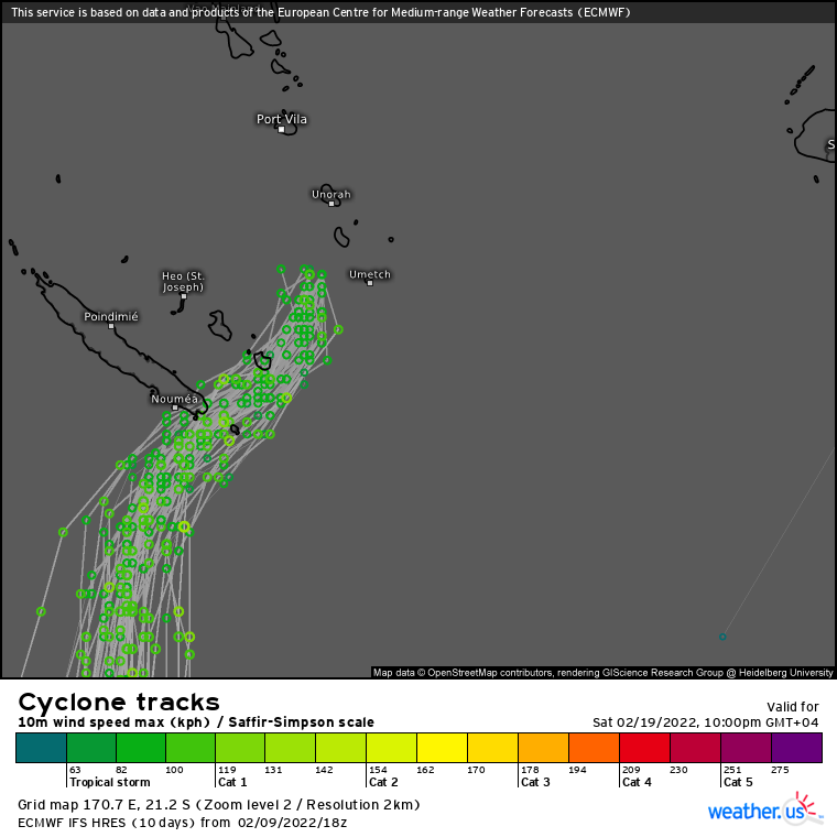 Intensifying TC 11P(DOVI) tracking close to New Caledonia within 12h, to peak at 75kts/CAT 1 US by 36hours//Invest 93S, 10/03utc