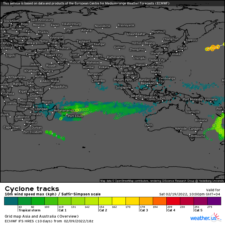 Intensifying TC 11P(DOVI) tracking close to New Caledonia within 12h, to peak at 75kts/CAT 1 US by 36hours//Invest 93S, 10/03utc