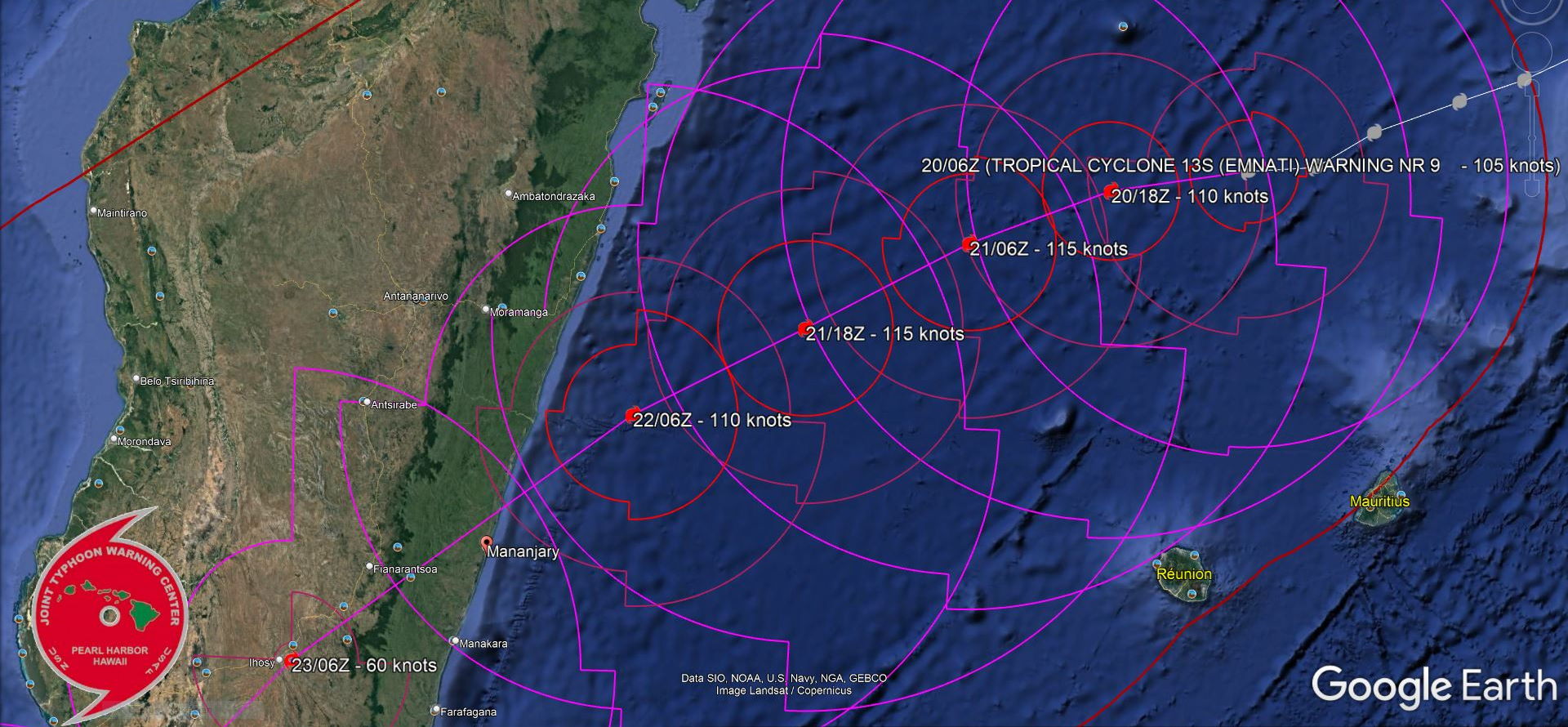 Powerful TC 13S(EMNATI): forecast to reach CAT 4 by 24hours, slowly approaching East Central coast of Madagascar, 20/09utc Powerful TC 13S(EMNATI): forecast to reach CAT 4 by 24hours, slowly approaching East Central coast of Madagascar, 20/09utc