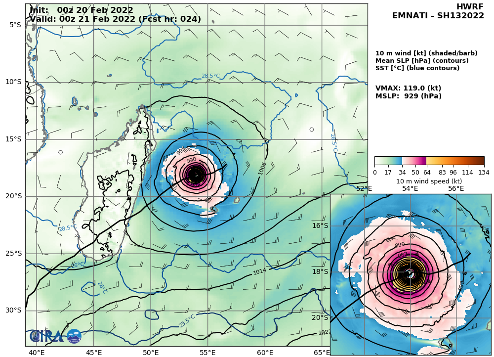 Powerful TC 13S(EMNATI): forecast to reach CAT 4 by 24hours, slowly approaching East Central coast of Madagascar, 20/09utc Powerful TC 13S(EMNATI): forecast to reach CAT 4 by 24hours, slowly approaching East Central coast of Madagascar, 20/09utc