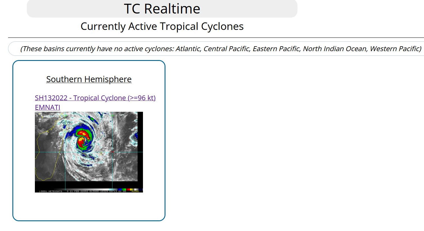 Intense TC 13S(EMNATI) under-going an eye-wall replacement cycle, slowly approaching Madagascar, 21/03utc