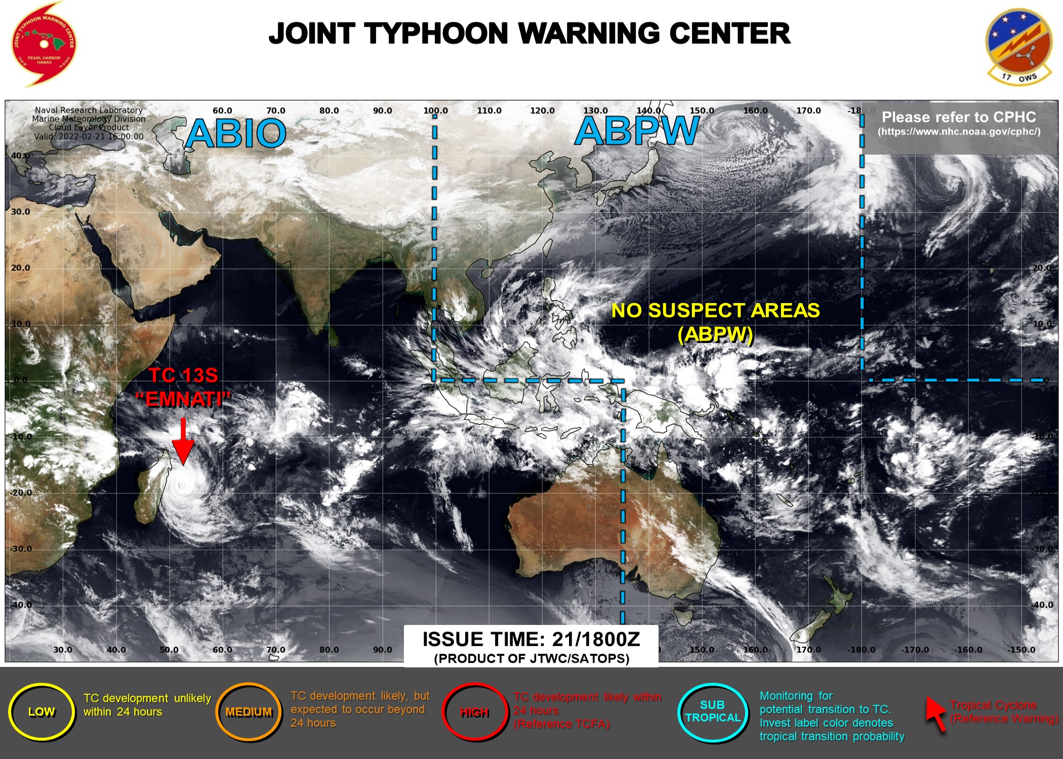 JTWC IS ISSUING 12HOURLY WARNINGS AND 3HOURLY SATELLITE BULLETINS ON TC 13S(EMNATI).
