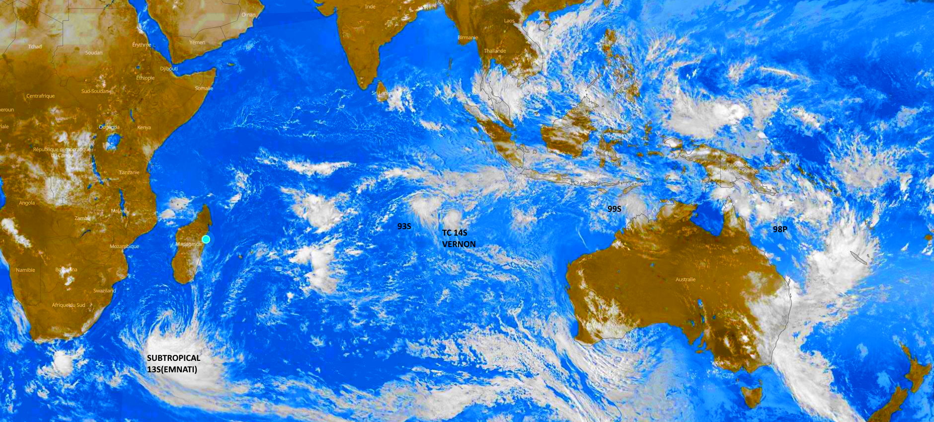 92S now TC 14S(VERNON): forecast to merge with Invest 93S//Invest 99S: High, Invest 98P: Low//13S(EMNATI):subtropical,25/09utc
