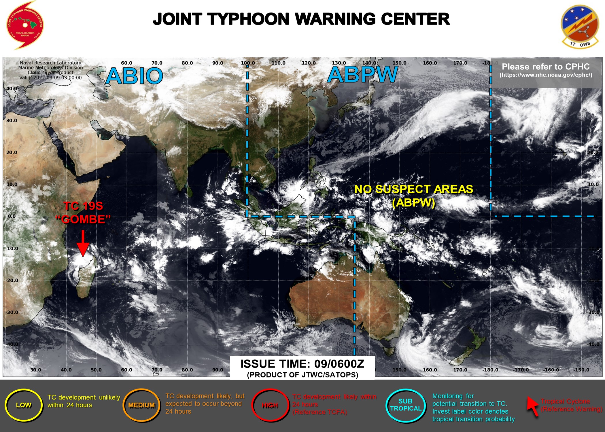 JTWC IS ISSUING 12HOURLY WARNINGS AND 3HOURLY SATELLITE BULLETINS ON TC 19S(GOMBE).