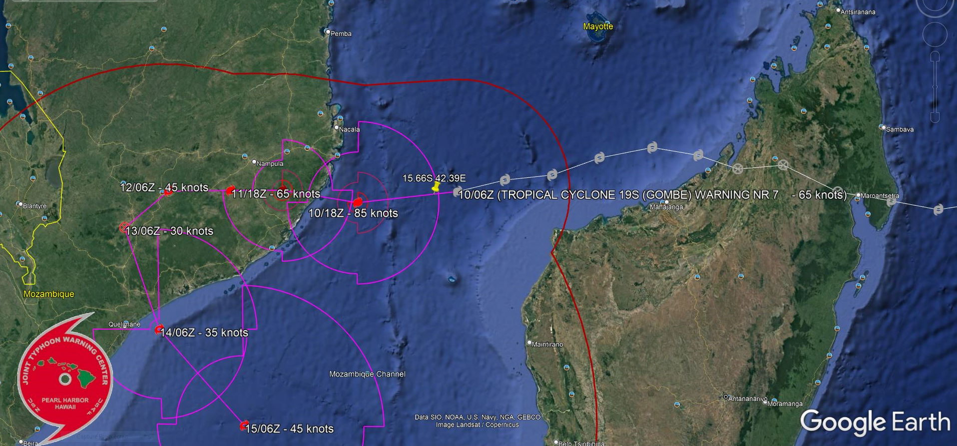 TC 19S(GOMBE): intensifying rapidly next 18h: dangerous CAT 3 US at landfall/Mozambique,destructive flooding likely once inland//Invest 99S, 10/09utc