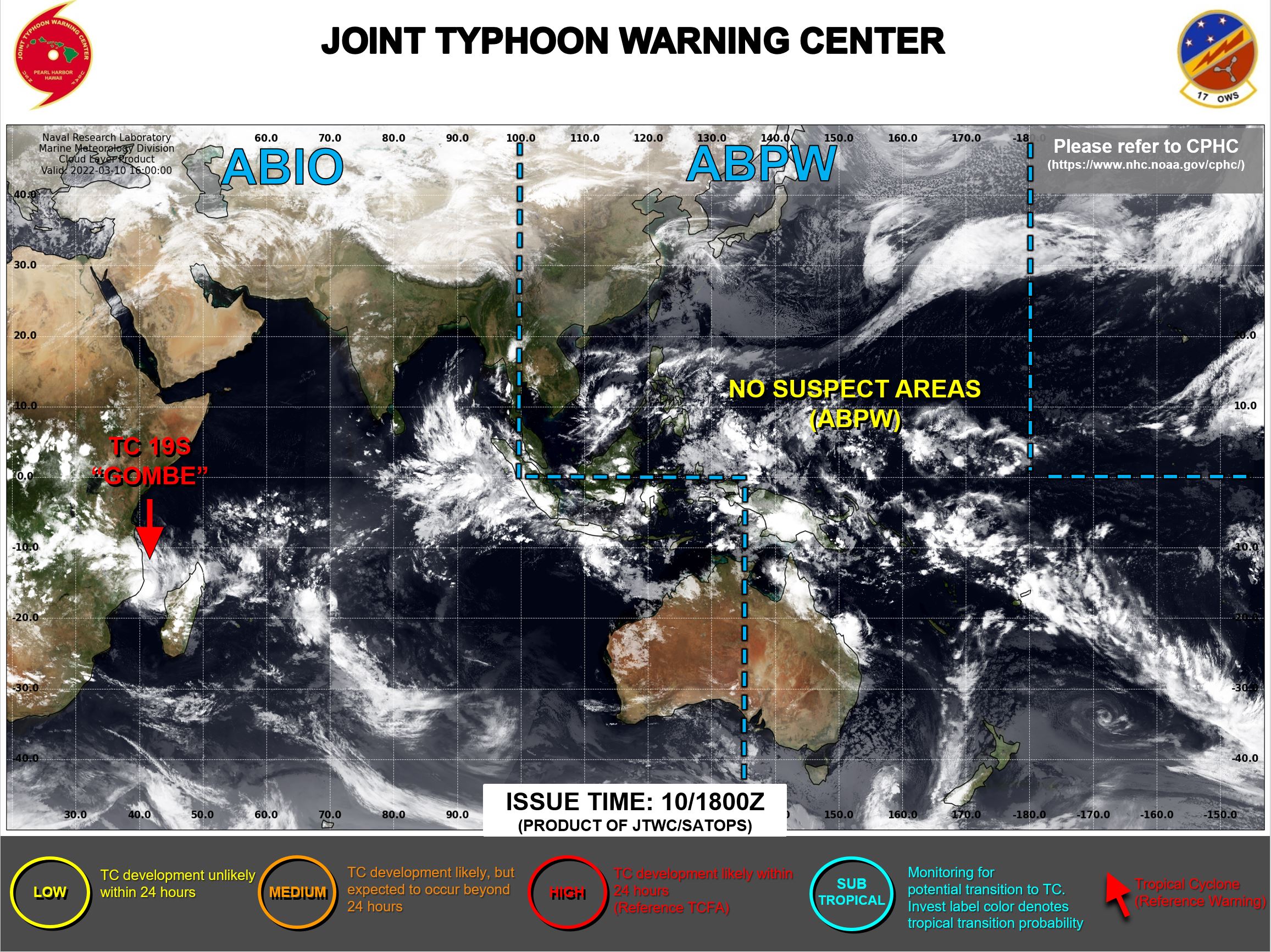 JTWC HAS BEEN ISSUING 6HOURLY WARNINGS AND 3HOURLY SATELLITE BULLETINS ON TC 19S(GOMBE).