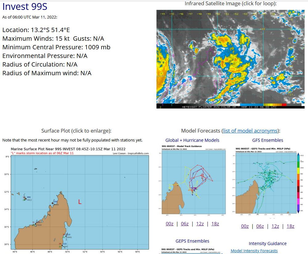TC 19S(GOMBE): slowly pushing inland, heavy-rain maker,forecast back over open ocean in 72h//Invest 90S and Invest 99S, 11/09utc