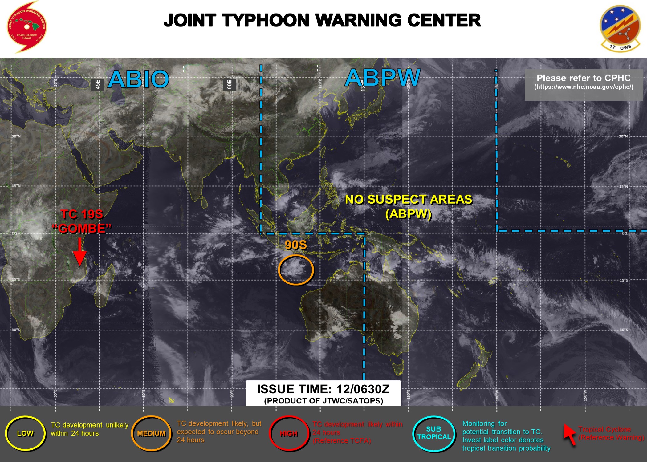 JTWC IS ISSUING 12HOURLY WARNINGS ON TC 19S(GOMBE). 3HOURLY SATELLITE BULLETINS ARE ISSUED ON 19S AND INVEST 90S.