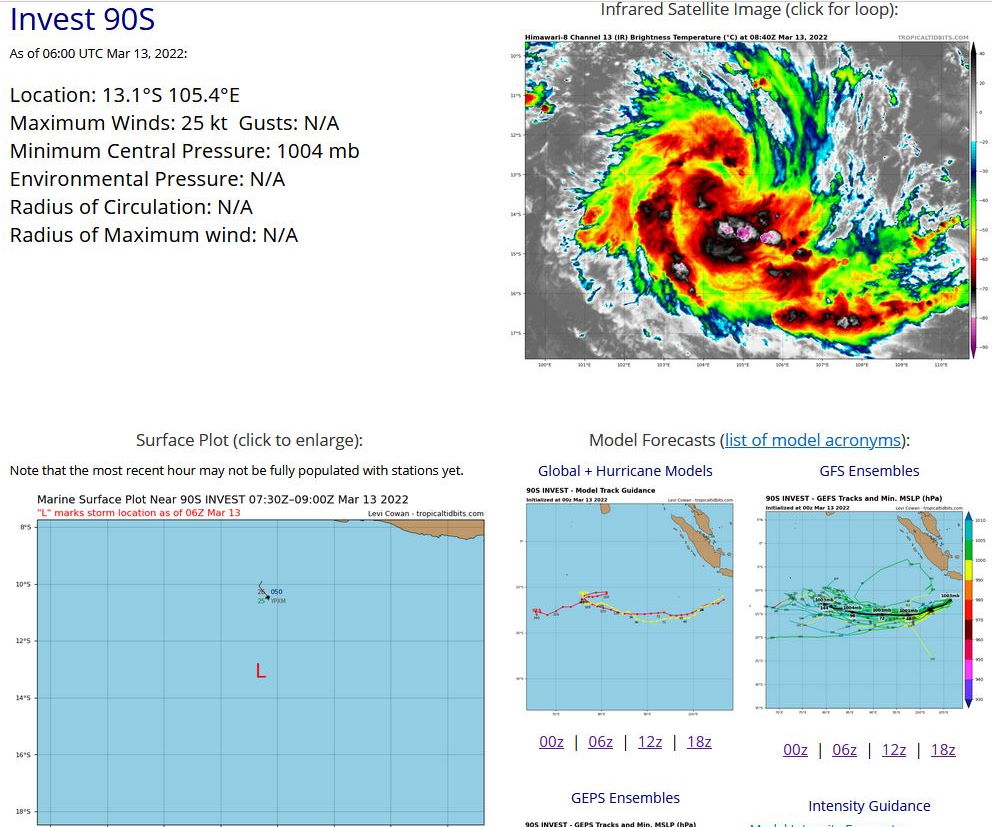 South Indian Ocean: Tropical Cyclone Formation Alert issued for Invest 90S//Remnants of TC 19S(GOMBE): weakening over-land,13/09utc