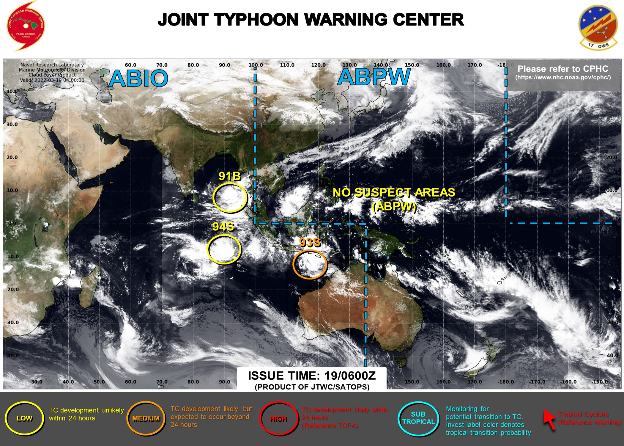 JTWC IS ISSUING 3HOURLY SATELLITE BULLETINS ON INVEST 93S, INVEST 91B AND INVEST 94S.