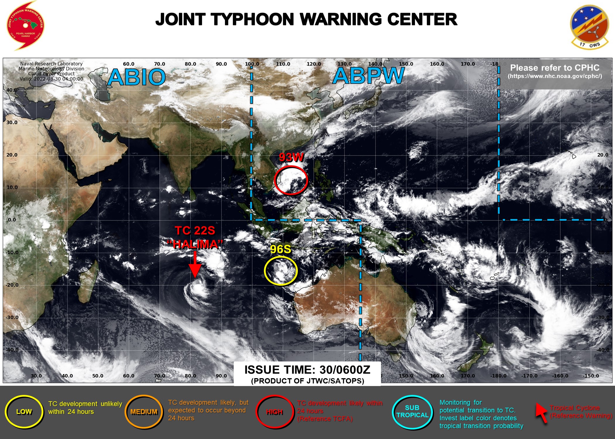 JTWC IS ISSUING 12HOURLY WARNINGS AND 3HOURLY SATELLITE BULLETINS ON TC 22S(HALIMA).
