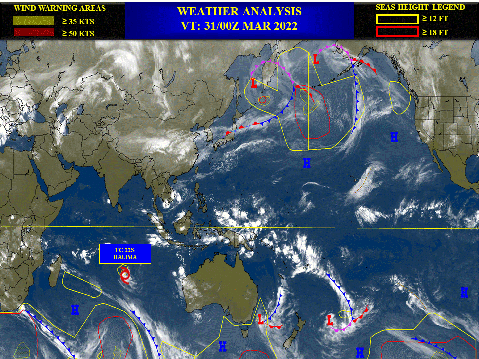 TC 22S(HALIMA): forecast to fall below 35kts after 24h//TD 01W: made landfall //Invest 96S and Invest 94W, 31/03utc