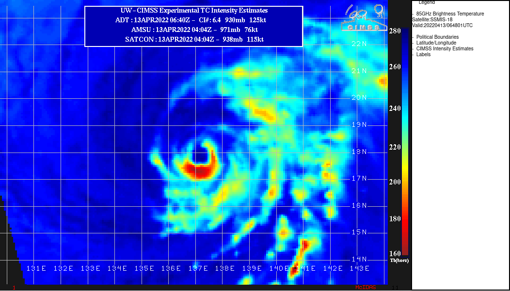 130647Z SSMIS 91GHZ IMAGE SHOWED A COMPLETE EYEWALL, THOUGH THE NORTHWESTERN SIDE IS WEAK AND FRAGMENTED, INDICATIVE OF SOME MID-LEVEL DRY AIR TO THE NORTH. THE IMAGERY ALSO HINTS AT A POSSIBLE SECONDARY EYEWALL BEGINNING TO DEVELOP, PARTICULARLY ACROSS THE SOUTHERN HALF OF THE CIRCULATION.