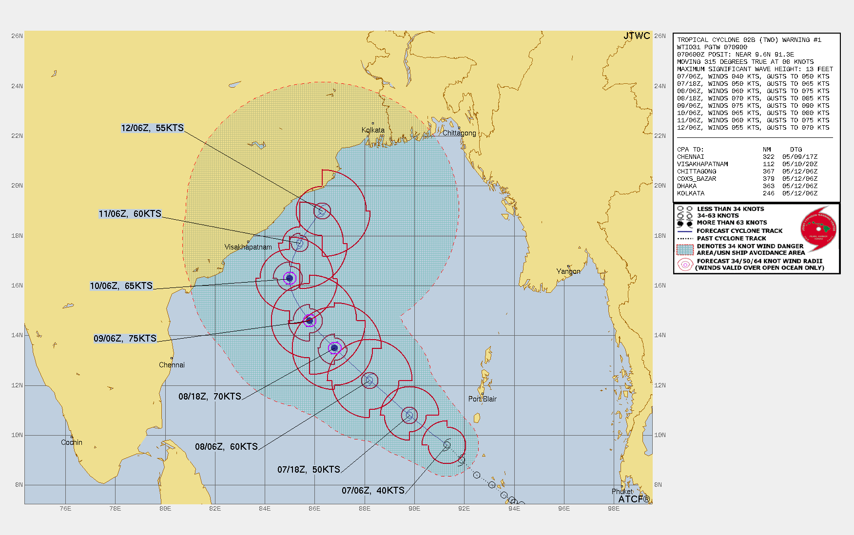 FORECAST REASONING.  SIGNIFICANT FORECAST CHANGES: THIS INITIAL PROGNOSTIC REASONING MESSAGE ESTABLISHES THE FORECAST PHILOSOPHY.  FORECAST DISCUSSION: TC 02B IS EXPECTED TO CONTINUE TRACKING NORTHWESTWARD ALONG THE PERIPHERY OF THE SUBTROPICAL RIDGE (STR) THROUGH 48H. DUE TO THE COMPACT CORE AND GENERALLY FAVORABLE CONDITIONS, TC 02B WILL INTENSIFY AT A CLIMATOLOGICAL RATE THROUGH 48H REACHING A PEAK INTENSITY OF 75 KNOTS/CAT 1 US. AFTER 48H, THE STR IS FORECAST TO REALIGN IN RESPONSE TO AN APPROACHING MIDLATITUDE SHORTWAVE TROUGH, WHICH WILL DEEPEN OVER EASTERN INDIA, ALLOWING THE SYSTEM TO TURN POLEWARD. GRADUAL WEAKENING IS ANTICIPATED AS UPPER-LEVEL EASTERLY FLOW INCREASES AND POLEWARD OUTFLOW WEAKENS. AFTER 72H, THE SYSTEM WILL RECURVE NORTH-NORTHEASTWARD AND WEAKEN STEADILY AS IT ENCOUNTERS MIDLATITUDE WESTERLIES AND ENTRAINS DRY AIR.