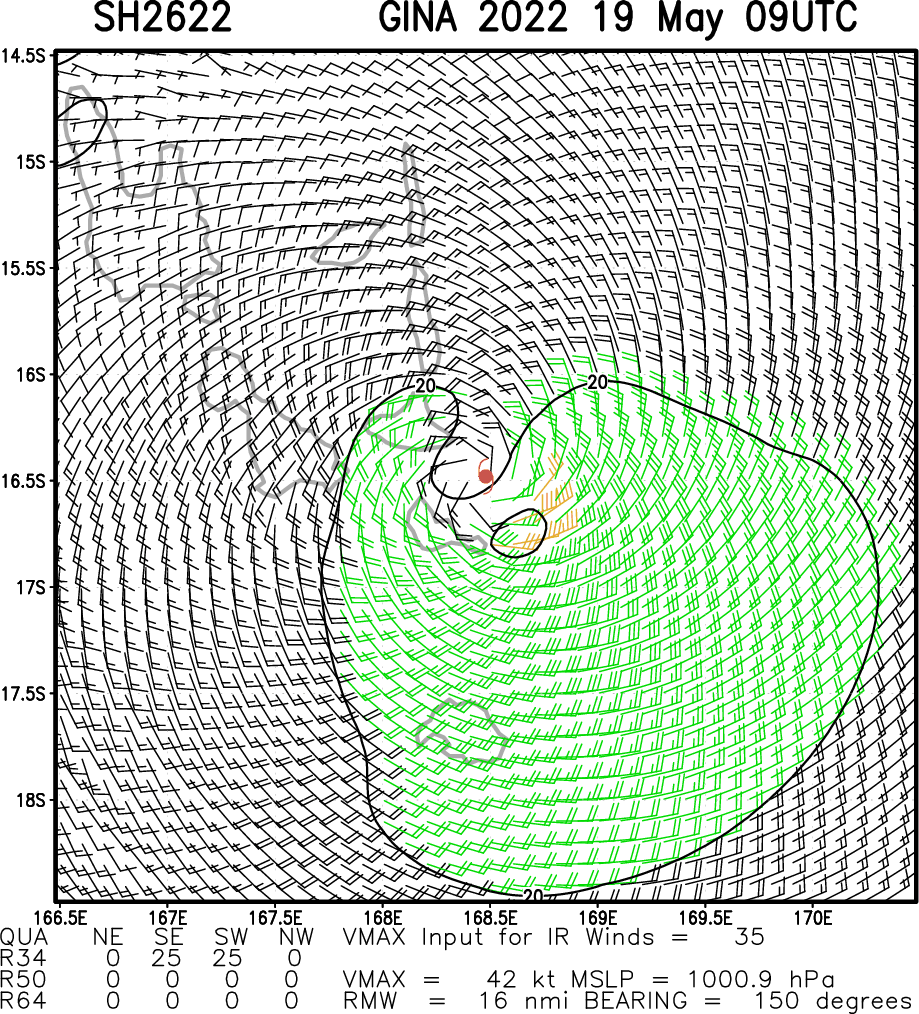 TC 26P(GINA): crossing Vanuatu, 19/09utc