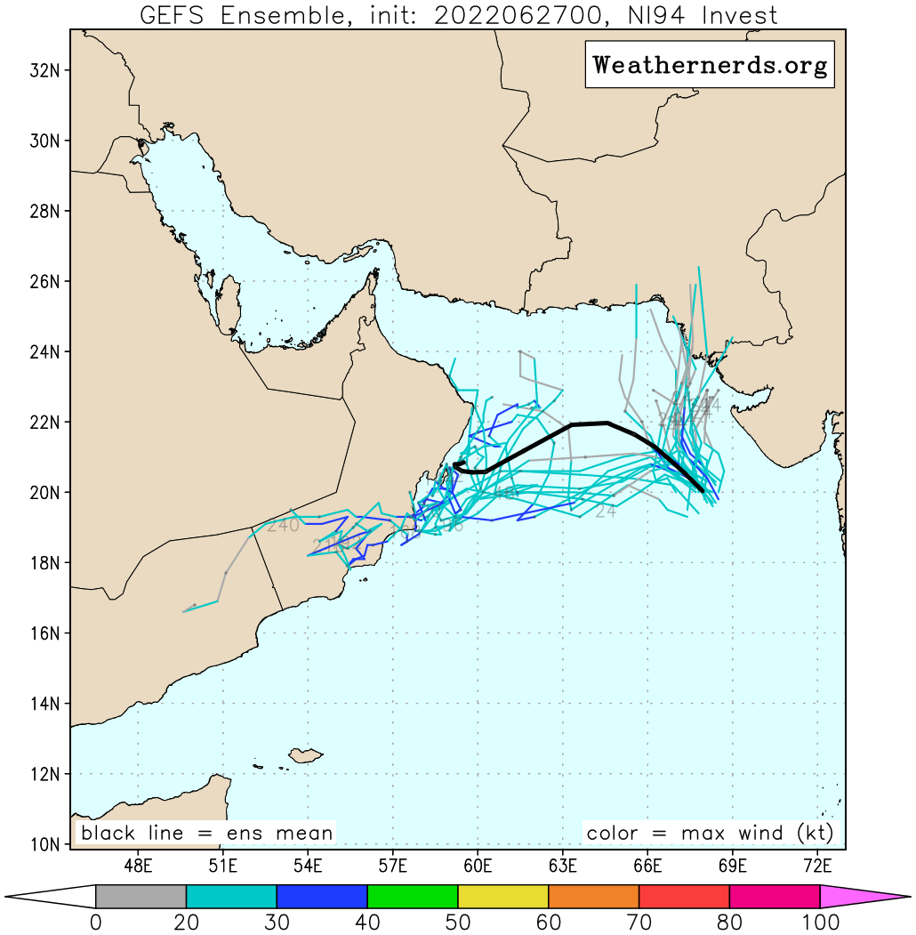 JTWC map: active after a while: Invest 94A and Invest 97W// TS 03E(ALICIA) and Invest 94L, 27/06utc