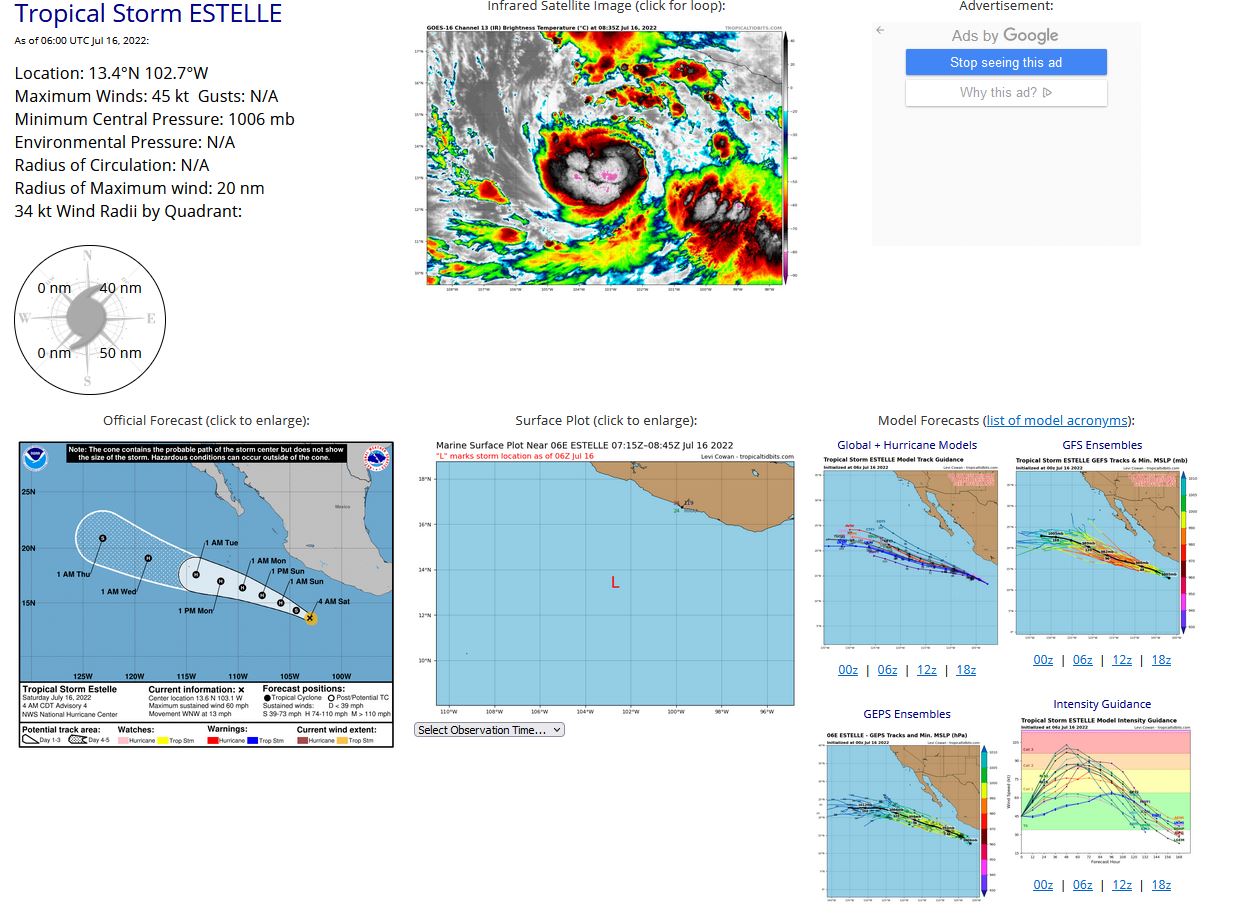 Invest 96A up-graded to MEDIUM//TS 05E(DARBY) weakening south of Hawaii//TS 06E(ESTELLE) to peak by 48h, 16/04utc