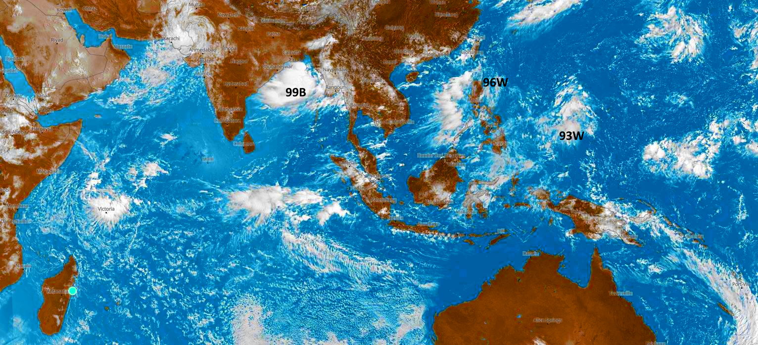 North Indian: after TC 03A, Invest 99B is another very rare August system//Invest 93W and Invest 96W, 18/03utc