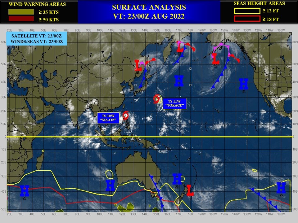 11W(TOKAGE) has reached Typhoon intensity// 10W(MA-ON) to be re-intensifying over the SCS//Invest 91E//Invest 90L, 23/09utc